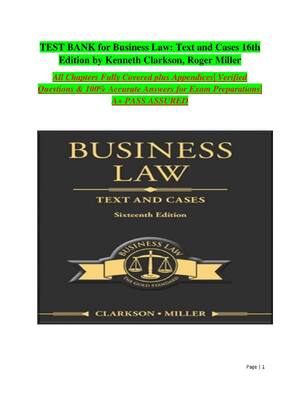 Preview of TEST BANK for Business Law: Text and Cases 16th Edition by Kenneth Clarkson, Roger Miller