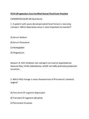 Preview of PCCN (Progressive Care Certified Nurse) Final Exam Practice