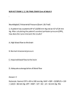 Preview of NUR 417 EXAM 1, 2, 3 & FINAL EXAM Care of Adult II