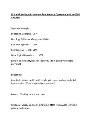 Preview of NUR 654 Midterm Exam Complete Practice  Questions with Verified Answers
