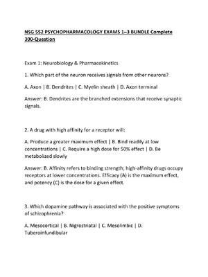 Preview of NSG 552 PSYCHOPHARMACOLOGY EXAMS 1–3 BUNDLE Complete 300-Question