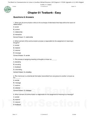 Preview of Test Bank For Communication in Action 1st Edition By Jonathan Michael Bowman (All Chapters