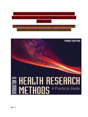 Preview image for TEST BANK for Introduction to Health Research Methods: A Practical Guide 3rd Edition by Kathryn H. Jacobsen All Chapters Covered 1 -42 & Exams A+