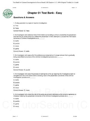 Preview of Test Bank for Criminal Investigation 6th Edition By Steven Brandl (All Chapters 1-17, 100%