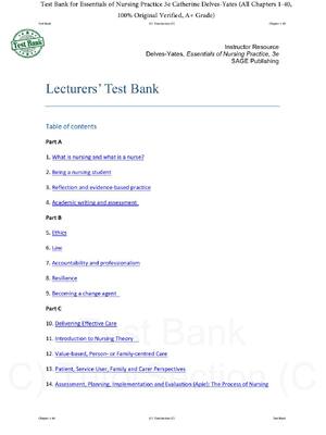 Preview of Test Bank for Essentials of Nursing Practice 3rd Edition By Catherine Delves-Yates (All Ch