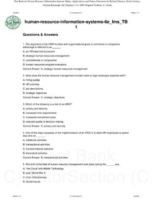 Preview of Test Bank for Human Resource Information Systems Basics, Applications, and Future Directio