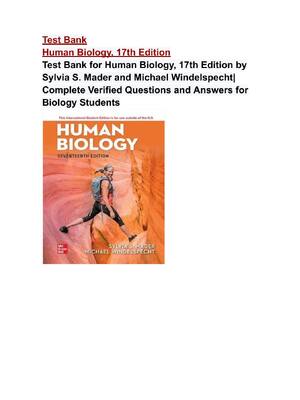 Preview of Test Bank Human Biology, 17th Edition Test Bank for Human Biology, 17th Edition by Sylvia