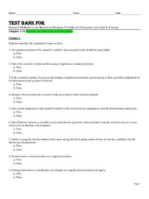 Preview image for Test Bank For Research Methods for the Behavioral Sciences 7e Frederick J Gravetter, Lori-Ann B. Forzano Chapter 1-16 A+
