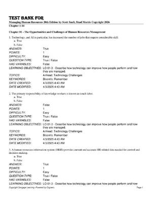 Preview image for Test Bank For  Managing Human Resources 20th Edition by Scott Snell, Shad Morris Copyright 2026 Chapter 1-14