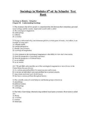 Preview of Sociology in Modules 6 th ed by Schaefer Test Bank