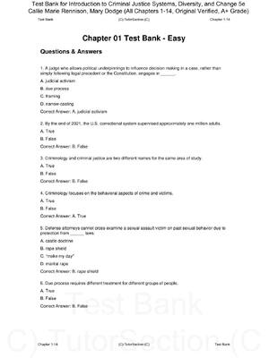 Preview of Test Bank for Introduction to Criminal Justice Systems, Diversity, and Change 5th Edition