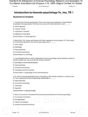 Preview of Test Bank for Introduction to Forensic Psychology Research and Application 7th Edition By