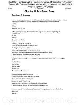 Preview of Test Bank for Keeping the Republic Power and Citizenship in American Politics 12th Edition