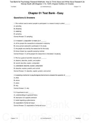 Preview of Test Bank for Psychology Research Methods How to Think About and Write About Research 2nd