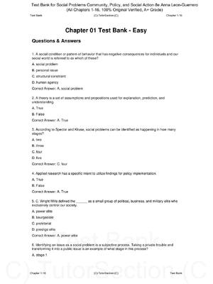 Preview of Test Bank for Social Problems Community, Policy, and Social Action 8th Edition By Anna Leo