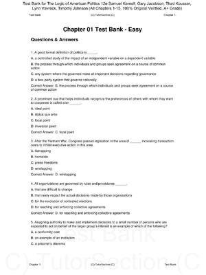 Preview of Test Bank for The Logic of American Politics 12th Edition By Samuel Kernell, Gary Jacobson