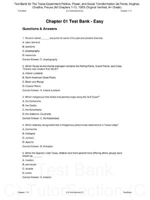 Preview of Test Bank for The Texas Experiment Politics, Power, and Social Transformation 2th Edition