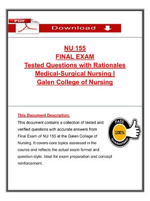 Preview of NU 155 Final Exam Study Guide | Medical-Surgical Nursing