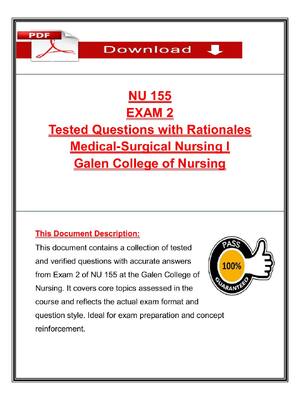 Preview of NU 155 Exam 2 Study Guide | Medical-Surgical Nursing
