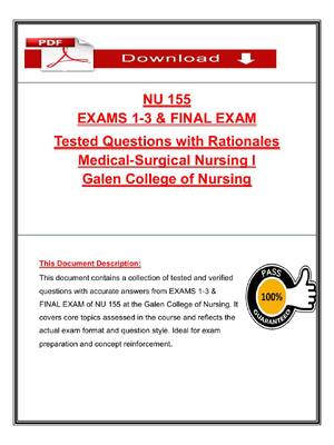 Preview image for NU 155 Medical-Surgical Nursing I – Galen College of Nursing – Exams 1-3 & Final Exam Tested Questions with Rationales