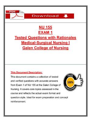 Preview image for NU 155 Exam 1 – Medical-Surgical Nursing I – Galen College of Nursing – Tested Questions with Rationales