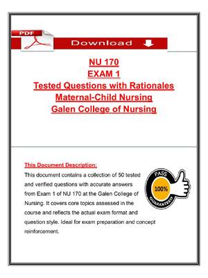 Preview image for NU 170 Exam 1 – Maternal-Child Nursing – Galen College of Nursing – Tested Questions with Rationales