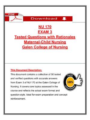Preview image for NU 170 Exam 3 – Maternal-Child Nursing – Galen College of Nursing – Tested Questions with Rationales