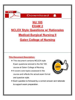 Preview of NU 185 Exam 3 – Medical-Surgical Nursing II – Galen College of Nursing – NCLEX-Style Quest