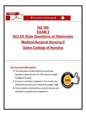 Preview of NU 185 Exam 4 – Medical-Surgical Nursing II – Galen College of Nursing – NCLEX-Style Quest