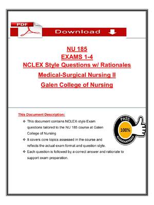 Preview of NU 185 Exams 1–4 – NCLEX-Style Questions with Rationales, Medical-Surgical Nursing II, Gal