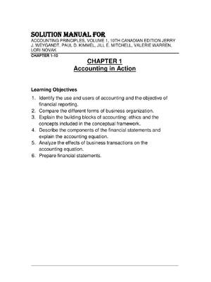 Preview of SOLUTION MANUAL FOR ACCOUNTING PRINCIPLES, VOLUME 1, 10TH CANADIAN EDITION JERRY J. WEYGAN
