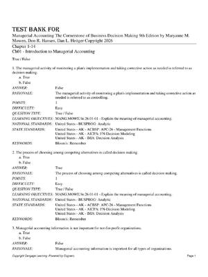 Preview of Test Bank For Managerial Accounting The Cornerstone of Business Decision Making 9th Editio