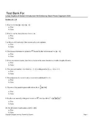 Preview of Test Bank For Linear Algebra A Modern Introduction 5th Edition by David Poole Copyright 20