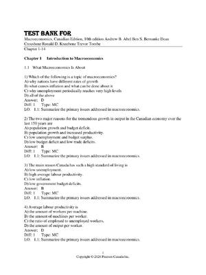 Preview of Test Bank For  Macroeconomics, Canadian Edition, 10th edition Andrew B. Abel Ben S. Bernan