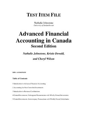 Preview of Test Bank For Advanced Financial Accounting In Canada 2nd Edition by Nathalie Johnstone, K