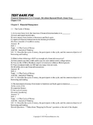Preview of TEST BANK FOR  Financial Management Core Concepts, 5th edition Raymond Brooks Jimmy Yang C
