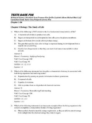 Preview of Tests Bank For  Biological Science, 8th edition Scott Freeman Kim Quillin Lizabeth Allison