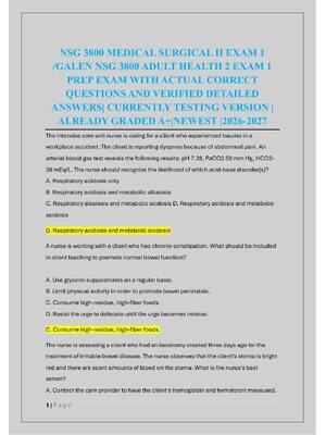 Preview of NSG 3800 MEDICAL SURGICAL II EXAM 1  /GALEN NSG 3800 ADULT HEALTH 2 EXAM 1  PREP EXAM