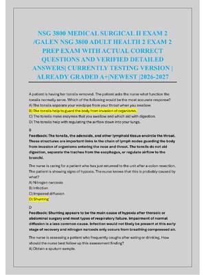 Preview of NSG 3800 MEDICAL SURGICAL II EXAM 2  /GALEN NSG 3800 ADULT HEALTH 2 EXAM 2  PREP EXAM
