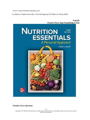 Preview of Test Bank for Nutrition Essentials: A Personal Approach 3rd Edition by Wendy Schiff