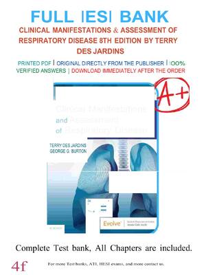 Preview of TEST BANK FOR CLINICAL MANIFESTATIONS & ASSESSMENT OF RESPIRATORY DISEASE 8TH EDITION BY T
