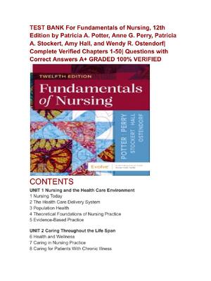 Preview of TEST BANK For Fundamentals of Nursing, 12th Edition by Patricia A. Potter, Anne G. Perry,