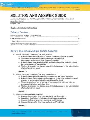 Preview of Solution Manual For Anesthesia, Analgesia, and Pain Management for Veterinary Technicians