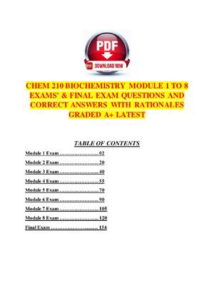 Preview of CHEM 210 BIOCHEMISTRY MODULE 1 TO 8 EXAMS' & FINAL EXAM QUESTIONS AND CORRECT ANSWERS WITH