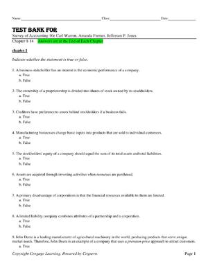 Preview of Test Bank For Survey of Accounting 10th Edition By Carl Warren, Amanda Farmer, Jefferson P