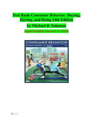 Preview of Test Bank -Consumer Behavior: Buying, Having, and Being 14th Edition by Michael R. Solomon