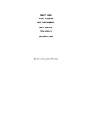 Preview of BOSCH PE(s)-6 MW Fuel Injection Pump - Service Repair Workshop Manual