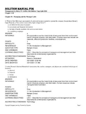 Preview image for Solution Manual For  Management by Ricky W. Griffin 14th Edition Copyright 2026 Chapter 1-20