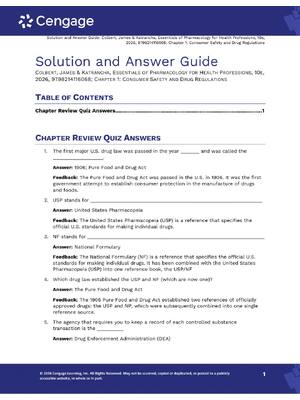 Preview image for Solution and Answer Guide: Essentials of Pharmacology for Health Professions, 10th Edition by Colbert, James & Katrancha, 2026, ISBN: 9798214116068