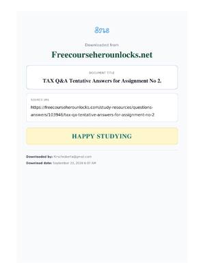 Preview of TAX Q&A Tentative Answers for Assignment No 2.
